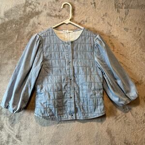Melissa Nepton Kitty‎ Quilted Denim Jacket In Bleached Denim Size XS Blue